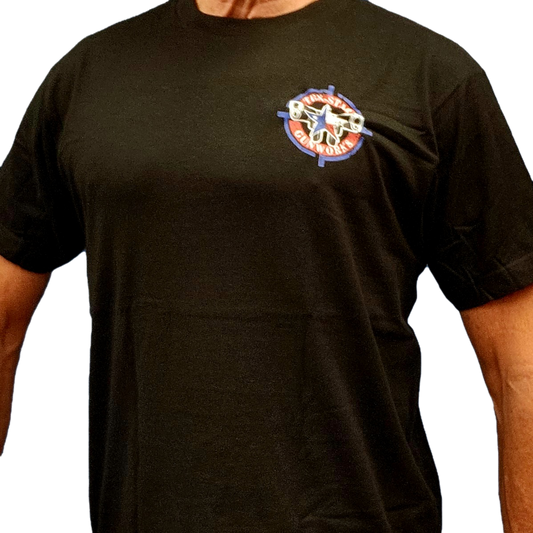 Short Sleeve Tee (Black w/Red, White, Blue Logo)